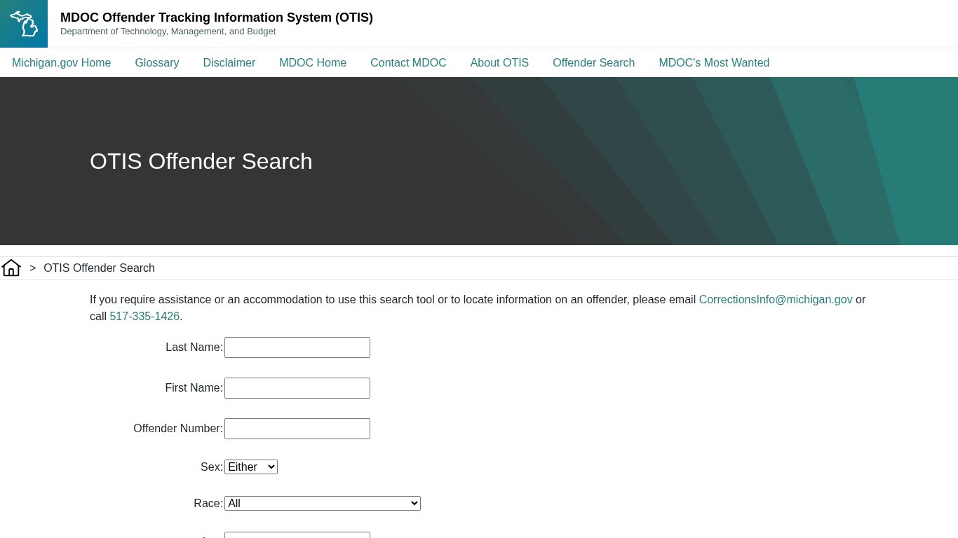 Michigan Department of Corrections Offender Tracking (OTIS)